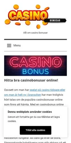 Podgląd witryny Casinobonusar, medium z kraju Szwecja do artykułów sponsorowanych