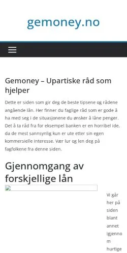 Pré-visualização do site Gemoney, meio de Noruega para artigos patrocinados