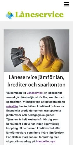 Anteprima del sito Låneservice, media di Svezia per articoli sponsorizzati