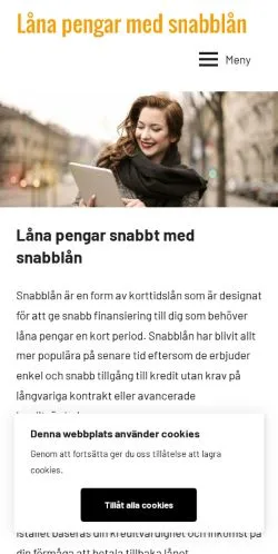 Anteprima del sito Lånapengar Snabblån, media di Svezia per articoli sponsorizzati