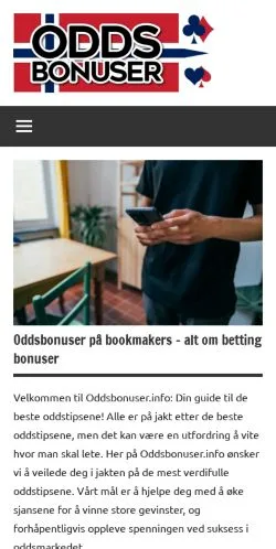 Podgląd witryny Oddsbonuser, medium z kraju Norwegia do artykułów sponsorowanych