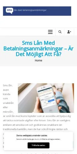 Podgląd witryny smslånmedbetalningsanmärkningar, medium z kraju Szwecja do artykułów sponsorowanych
