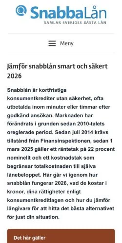 スポンサード記事向けのスウェーデンメディア、Snabba Lånetのサイトプレビュー