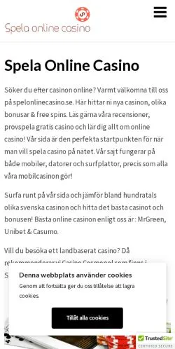 Anteprima del sito Spela på online casinon, media di Svezia per articoli sponsorizzati