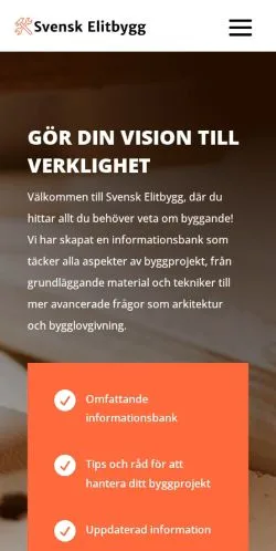 Anteprima del sito Svensk Elitbygg, media di Svezia per articoli sponsorizzati