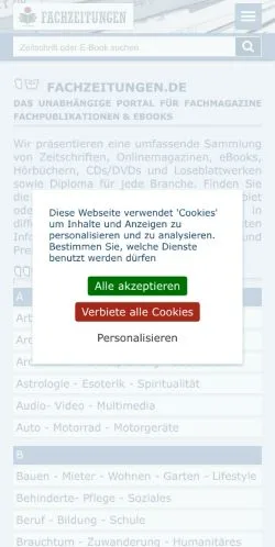 Anteprima del sito Fachzeitungen, media di Germania per articoli sponsorizzati