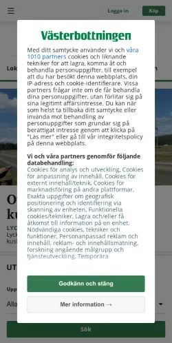 Podgląd witryny Västerbottningen, medium z kraju Szwecja do artykułów sponsorowanych