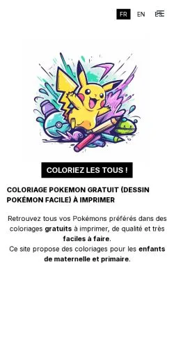 スポンサード記事向けのフランスメディア、Coloriages Pokémon à IMPRIMERのサイトプレビュー