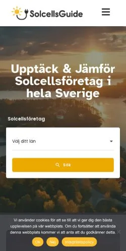Forhåndsvisning av nettstedet SolcellsGuide, medium fra Sverige for sponsede artikler