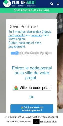 Anteprima del sito Peinturement, media di Francia per articoli sponsorizzati