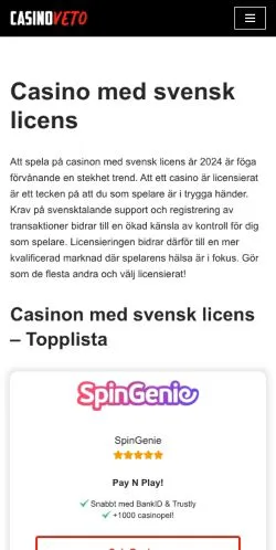 Anteprima del sito CasinoVeto, media di Svezia per articoli sponsorizzati