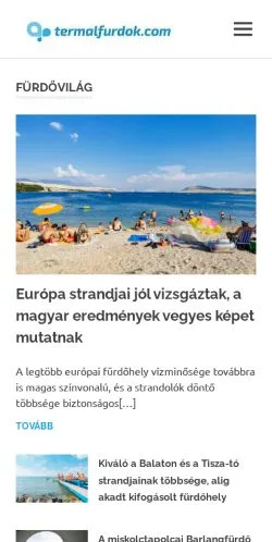 Pré-visualização do site Termálfürdők, meio de Hungria para artigos patrocinados