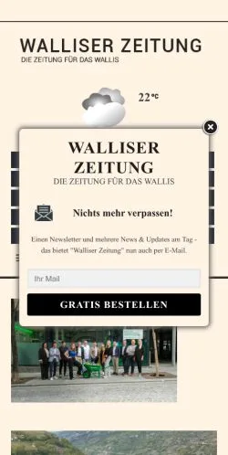Anteprima del sito Walliser Zeitung, media di Svizzera per articoli sponsorizzati