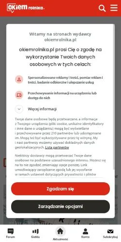 Podgląd witryny Okiem Rolnika, medium z kraju Polska do artykułów sponsorowanych