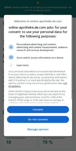 スポンサード記事向けのドイツメディア、Online Apotheken Vergleichのサイトプレビュー