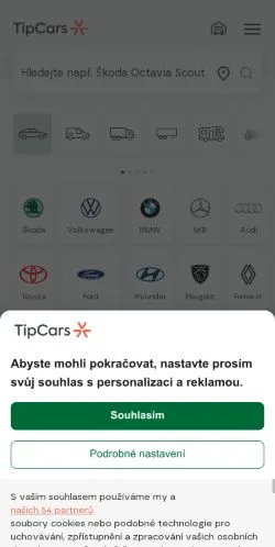 Anteprima del sito TipCars, media di Cechia per articoli sponsorizzati