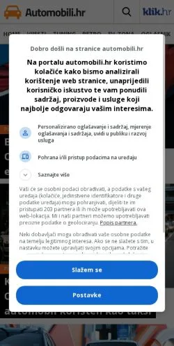 Anteprima del sito automobili.hr, media di Croazia per articoli sponsorizzati