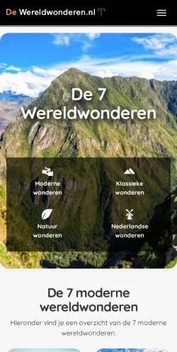Vista previa del sitio De 7 WereldWonderen, medio de Países Bajos para artículos patrocinados