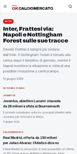 Anteprima del sito OK Calciomercato, media di Italia per articoli sponsorizzati