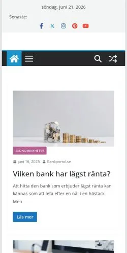 Podgląd witryny BankPortal, medium z kraju Szwecja do artykułów sponsorowanych