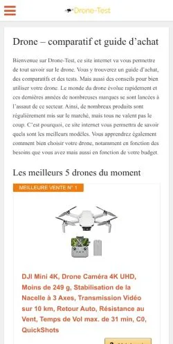 Pré-visualização do site Drone-Test, meio de França para artigos patrocinados