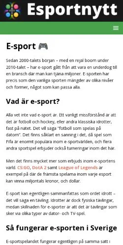 Anteprima del sito Esportnytt, media di Svezia per articoli sponsorizzati