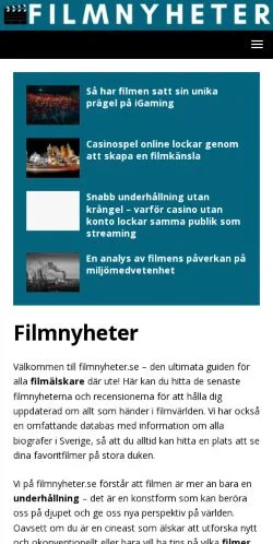 Anteprima del sito Filmnyheter, media di Svezia per articoli sponsorizzati
