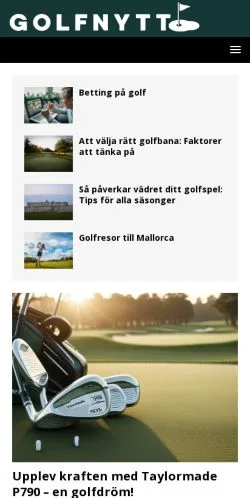 Anteprima del sito Golfnytt, media di Svezia per articoli sponsorizzati