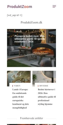 Anteprima del sito Produktzoom, media di Danimarca per articoli sponsorizzati