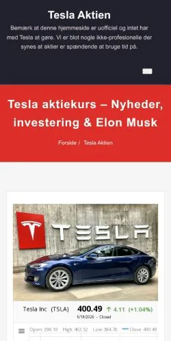 Anteprima del sito Tesla Aktie, media di Danimarca per articoli sponsorizzati