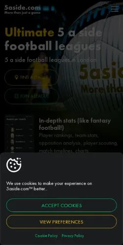 Voorbeeld van de site 5 A Side Football, medium uit Verenigd Koninkrijk voor gesponsorde artikelen