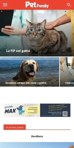 Anteprima del sito Pet Family, media di Italia per articoli sponsorizzati