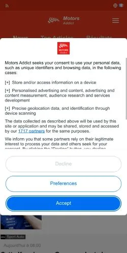 Anteprima del sito Motors Addict, media di Stati Uniti per articoli sponsorizzati