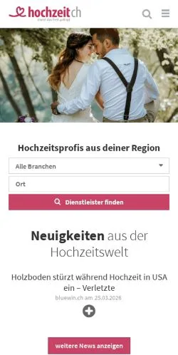 スポンサード記事向けのスイスメディア、Hochzeitのサイトプレビュー