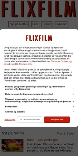 Anteprima del sito Flixfilm, media di Danimarca per articoli sponsorizzati