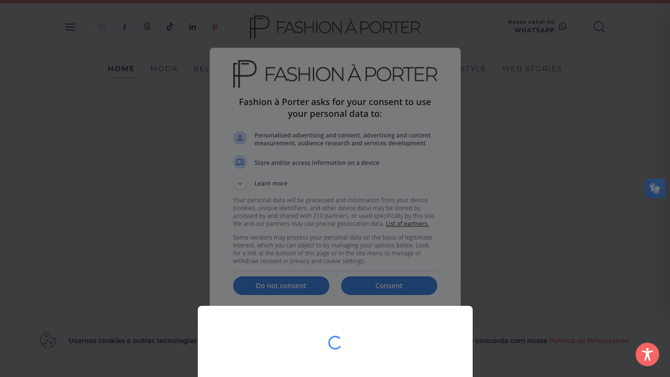 Anteprima del sito Fashion à Porter, media di Brasile per articoli sponsorizzati