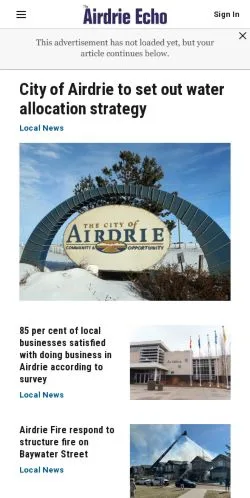 스폰서 기사용 미국 매체 Airdrie Echo 사이트 미리보기