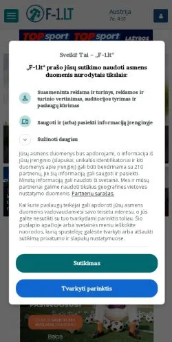 Preview of the F-1 website, a media outlet in Lithuania for sponsored articles