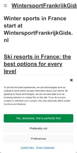 Anteprima del sito Wintersport Frankrijk Gids, media di Paesi Bassi per articoli sponsorizzati