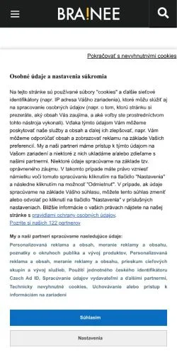 Anteprima del sito Brainee, media di Slovacchia per articoli sponsorizzati