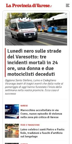 스폰서 기사용 이탈리아 매체 La Provincia Di Varese 사이트 미리보기