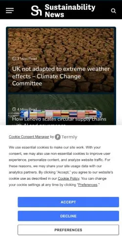スポンサード記事向けのアメリカ合衆国メディア、Sustainability Newsのサイトプレビュー