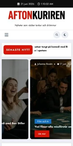 Podgląd witryny Aftonkuriren, medium z kraju Szwecja do artykułów sponsorowanych
