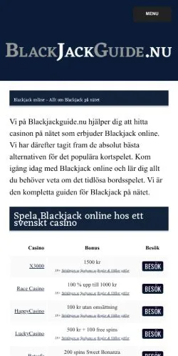 Anteprima del sito Blackjack Guide, media di Svezia per articoli sponsorizzati