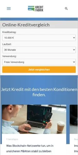 Pré-visualização do site Kreditfabrik, meio de Alemanha para artigos patrocinados