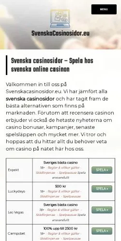 Podgląd witryny Svenska Casinosidor, medium z kraju Szwecja do artykułów sponsorowanych