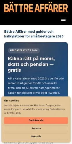 Anteprima del sito Bättre Affärer, media di Svezia per articoli sponsorizzati