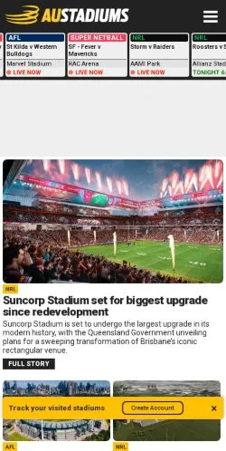Förhandsvisning av webbplatsen Austadiums, medium i Australien för sponsrade artiklar