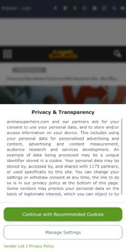 Anteprima del sito Anime Superhero, media di Stati Uniti per articoli sponsorizzati