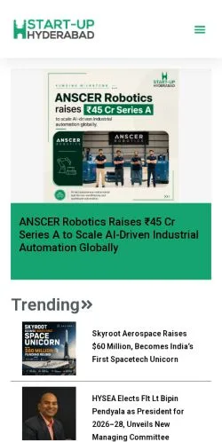 スポンサード記事向けのアメリカ合衆国メディア、Start-Up Hyderabadのサイトプレビュー